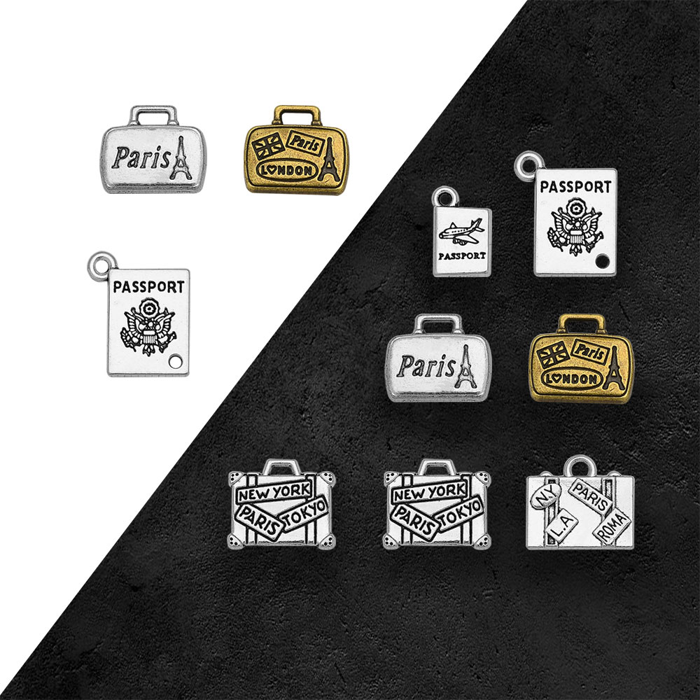Jewelry Making In London - Antyczne posrebrzane walizki paszportowe zawieszki podróżne